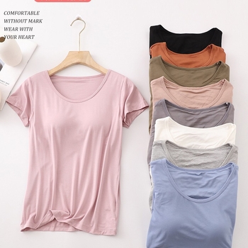 Tricou modal cu guler rotund, mâneci 3/4, model 3D, amestec Modal cu 30–50% Tencel Lyocell, lungime scurtă pentru casă