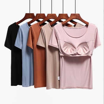 Tricou modal cu guler rotund, mâneci 3/4, model 3D, amestec Modal cu 30–50% Tencel Lyocell, lungime scurtă pentru casă