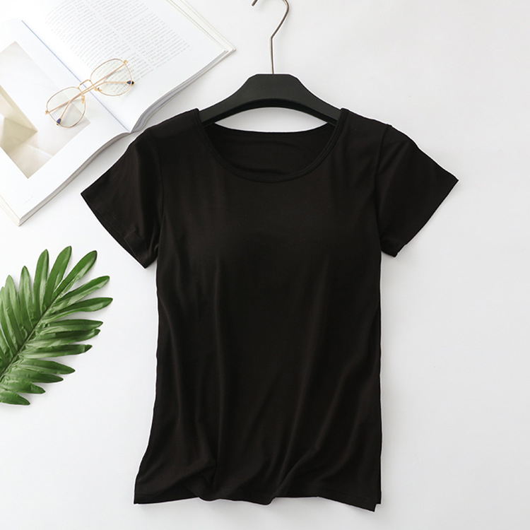 Tricou modal cu guler rotund, mâneci 3/4, model 3D, amestec Modal cu 30–50% Tencel Lyocell, lungime scurtă pentru casă