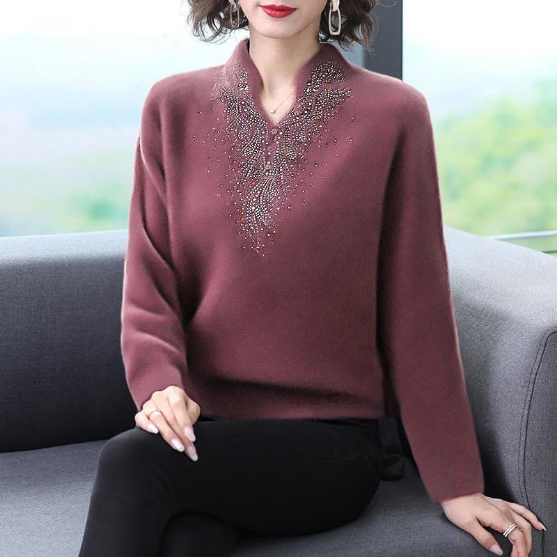 Tricou de damă cu mânecă lungă, croială lejeră, guler rotund, poliester 70–80%, toamnă 2023