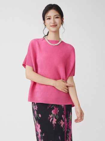 Tricou damă cu mânecă scurtă, poliester, guler rotund, croială lejeră, vara 2025