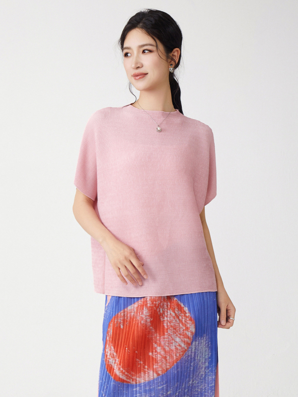 Tricou damă cu mânecă scurtă, poliester, guler rotund, croială lejeră, vara 2025