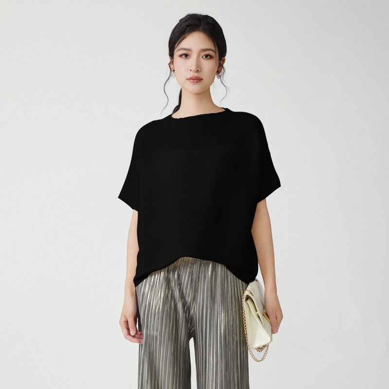 Tricou damă cu mânecă scurtă, poliester, guler rotund, croială lejeră, vara 2025