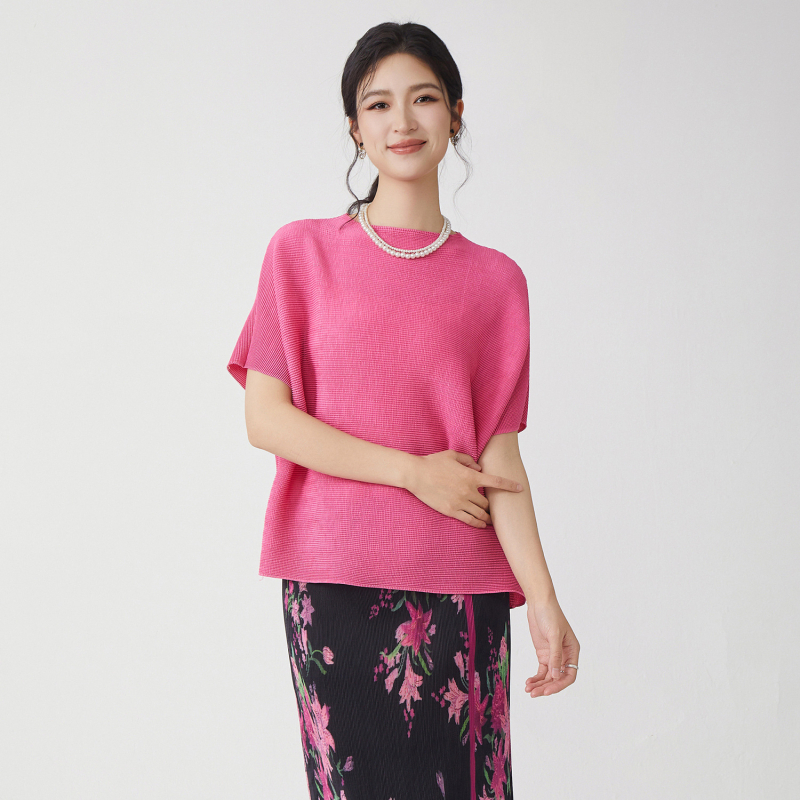 Tricou damă cu mânecă scurtă, poliester, guler rotund, croială lejeră, vara 2025