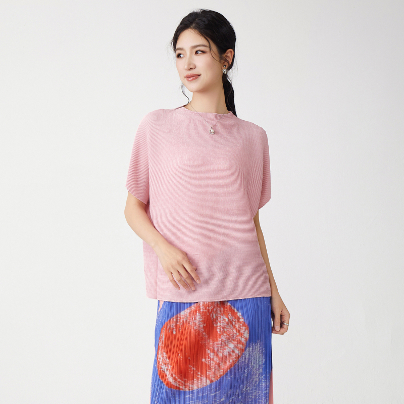 Tricou damă cu mânecă scurtă, poliester, guler rotund, croială lejeră, vara 2025