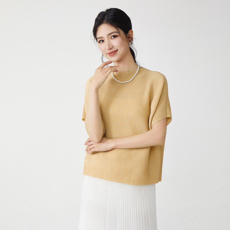 Tricou damă cu mânecă scurtă, poliester, guler rotund, croială lejeră, vara 2025