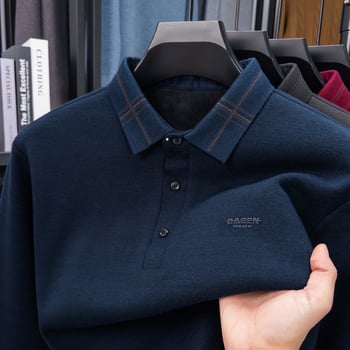 Top tricotat bărbați cu căptușeală fleece - gros, uni, mâneci lungi, poliester