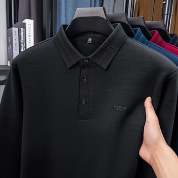 Top tricotat bărbați cu căptușeală fleece - gros, uni, mâneci lungi, poliester