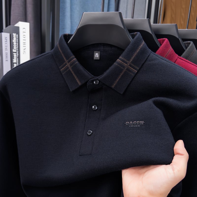 Top tricotat bărbați cu căptușeală fleece - gros, uni, mâneci lungi, poliester