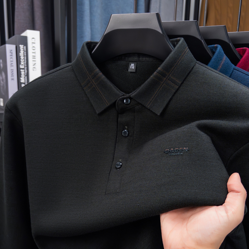 Top tricotat bărbați cu căptușeală fleece - gros, uni, mâneci lungi, poliester