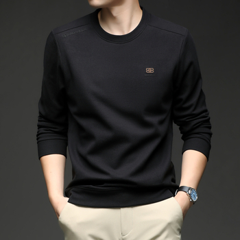 Pulover bărbătesc cu mânecă lungă, guler rotund, amestec de poliester, croială lejeră, imprimeu cu cuvinte