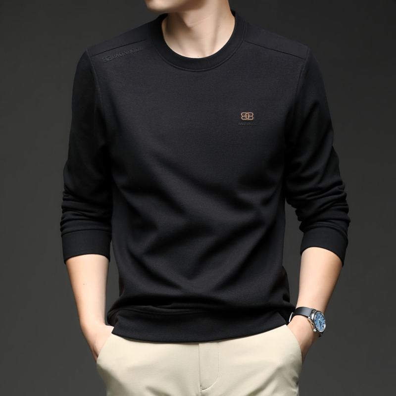 Pulover bărbătesc cu mânecă lungă, guler rotund, amestec de poliester, croială lejeră, imprimeu cu cuvinte