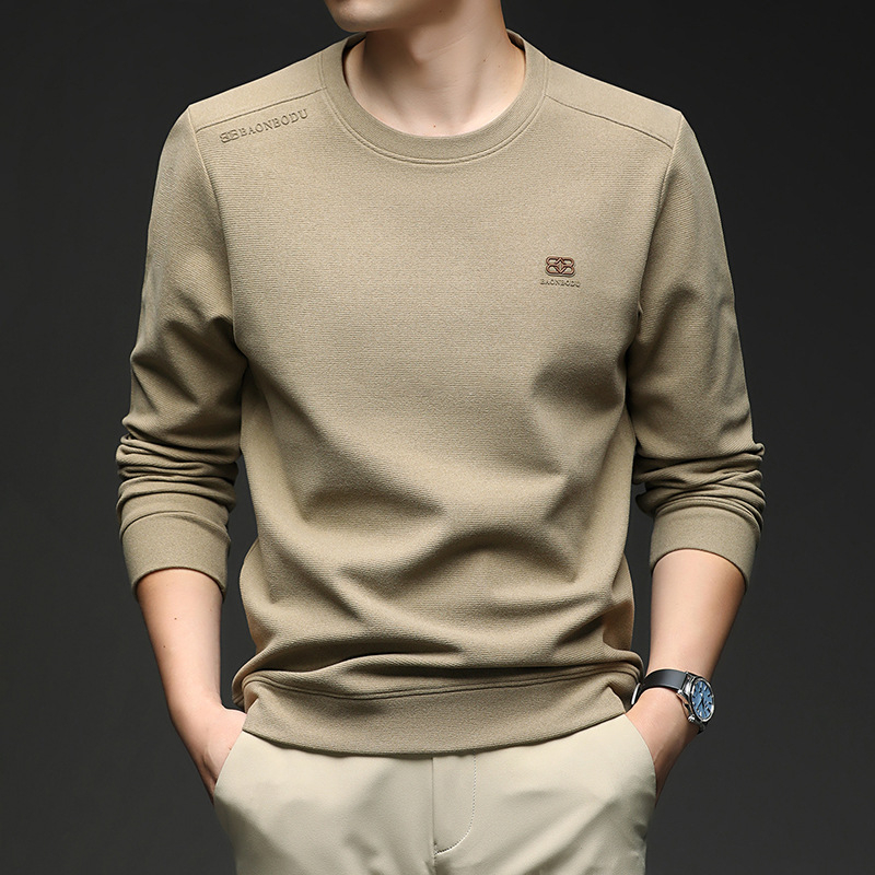 Pulover bărbătesc cu mânecă lungă, guler rotund, amestec de poliester, croială lejeră, imprimeu cu cuvinte