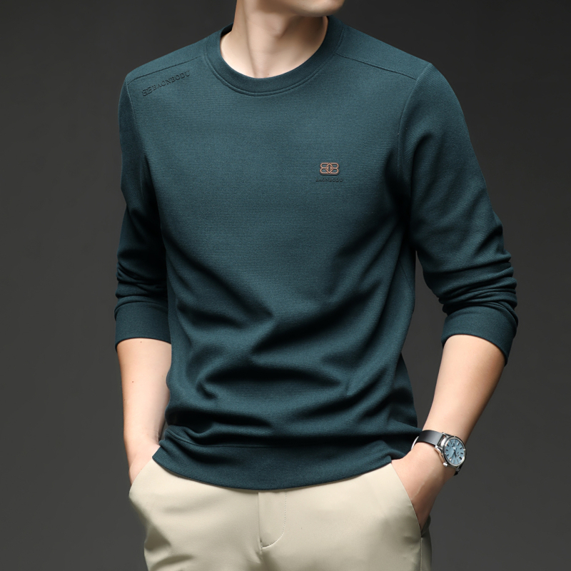 Pulover bărbătesc cu mânecă lungă, guler rotund, amestec de poliester, croială lejeră, imprimeu cu cuvinte