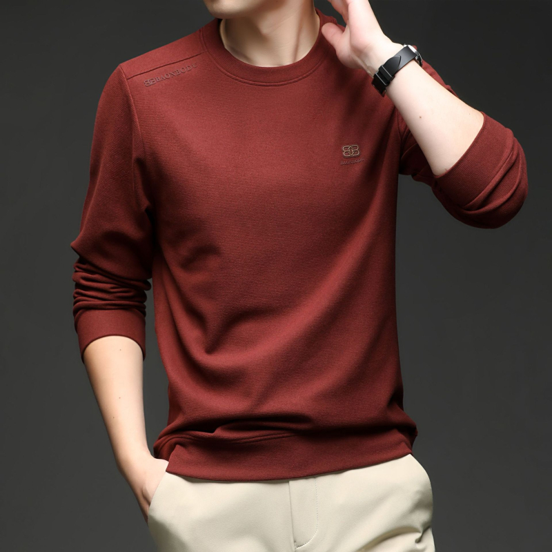 Pulover bărbătesc cu mânecă lungă, guler rotund, amestec de poliester, croială lejeră, imprimeu cu cuvinte