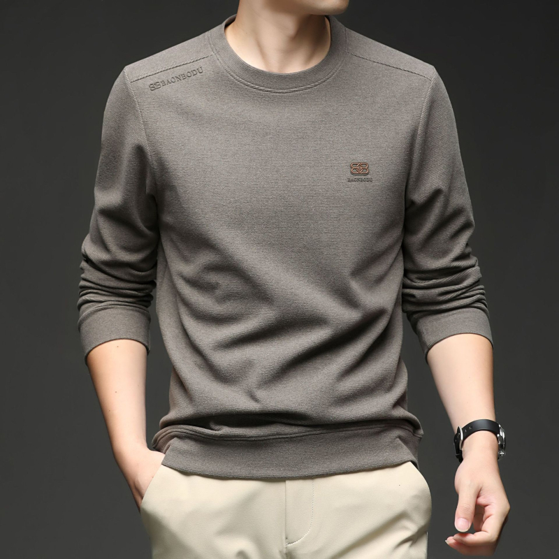 Pulover bărbătesc cu mânecă lungă, guler rotund, amestec de poliester, croială lejeră, imprimeu cu cuvinte