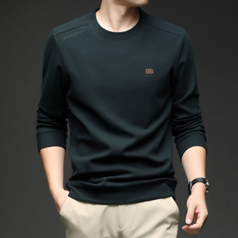 Pulover bărbătesc cu mânecă lungă, guler rotund, amestec de poliester, croială lejeră, imprimeu cu cuvinte