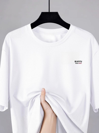 Tricou bărbați cu mâneci scurte, croială lejeră, material Ice Silk, uscare rapidă, respirabil, guler rotund