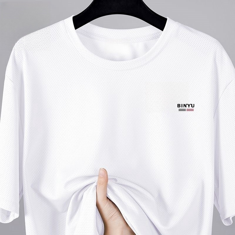 Tricou bărbați cu mâneci scurte, croială lejeră, material Ice Silk, uscare rapidă, respirabil, guler rotund