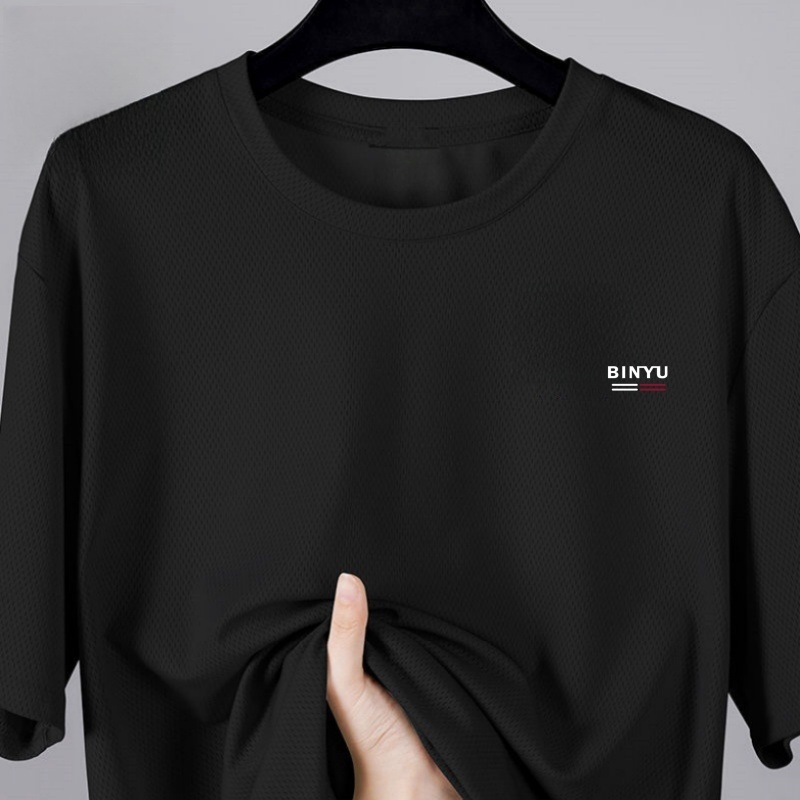 Tricou bărbați cu mâneci scurte, croială lejeră, material Ice Silk, uscare rapidă, respirabil, guler rotund