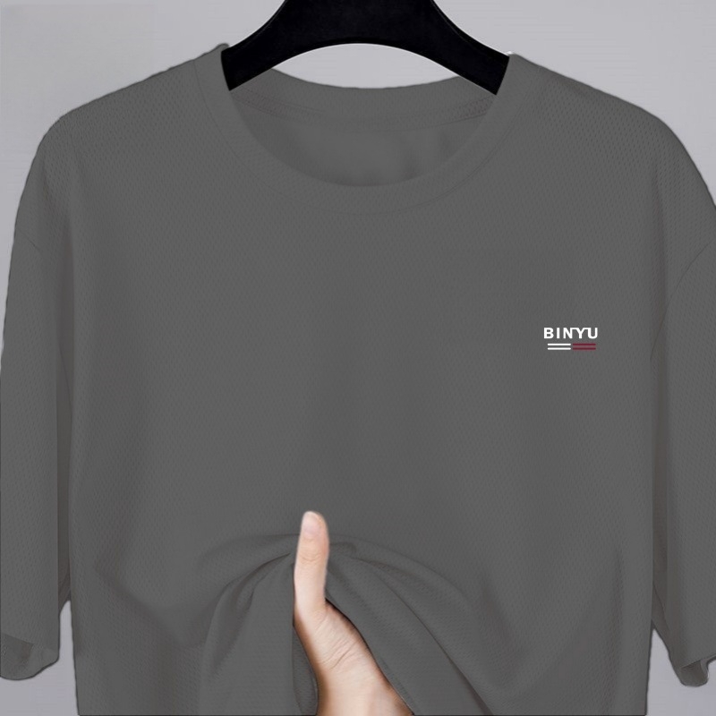 Tricou bărbați cu mâneci scurte, croială lejeră, material Ice Silk, uscare rapidă, respirabil, guler rotund