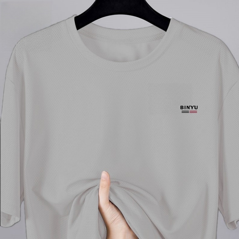 Tricou bărbați cu mâneci scurte, croială lejeră, material Ice Silk, uscare rapidă, respirabil, guler rotund