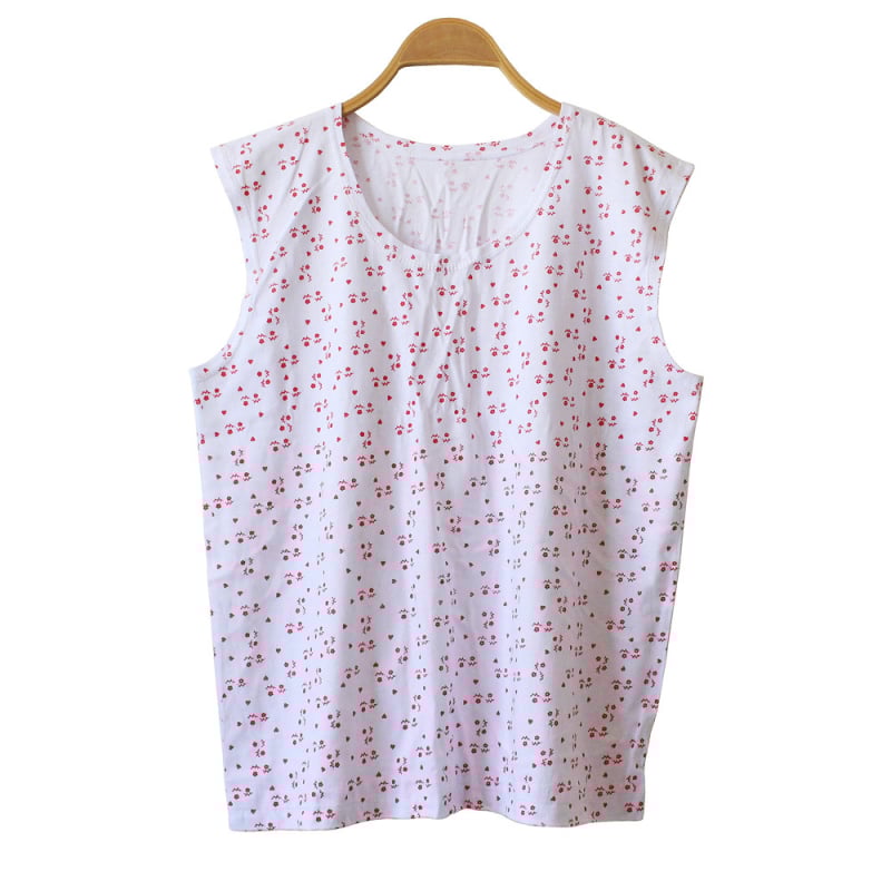 Памучна флорална безръкавна блуза, кръгла яка, печат, 95% памук и повече