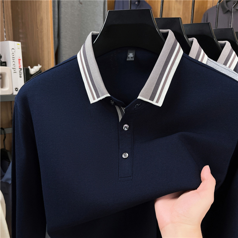 Ανδρικό μακρυμάνικο πόλο μπλουζάκι από 96%+ βαμβάκι με γιακά, εφαρμοστή γραμμή, Φθινόπωρο 2025