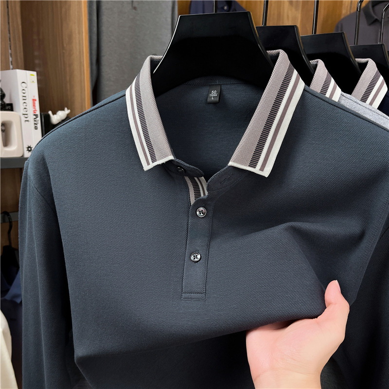 Ανδρικό μακρυμάνικο πόλο μπλουζάκι από 96%+ βαμβάκι με γιακά, εφαρμοστή γραμμή, Φθινόπωρο 2025