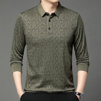 Tricou bărbați cu mânecă lungă, guler rever, croială lejeră, amestec poliester, primăvară–toamnă 2025, casual