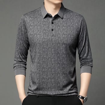 Tricou bărbați cu mânecă lungă, guler rever, croială lejeră, amestec poliester, primăvară–toamnă 2025, casual