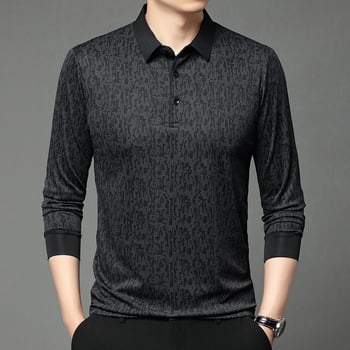 Tricou bărbați cu mânecă lungă, guler rever, croială lejeră, amestec poliester, primăvară–toamnă 2025, casual