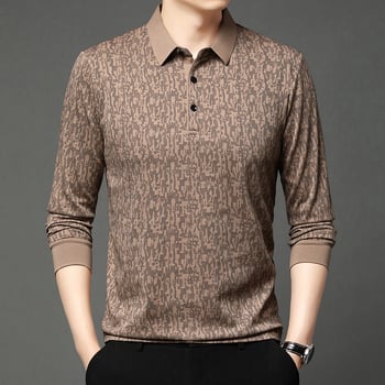 Tricou bărbați cu mânecă lungă, guler rever, croială lejeră, amestec poliester, primăvară–toamnă 2025, casual