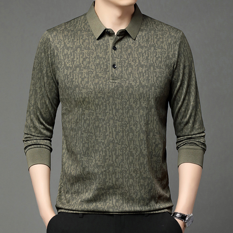 Tricou bărbați cu mânecă lungă, guler rever, croială lejeră, amestec poliester, primăvară–toamnă 2025, casual