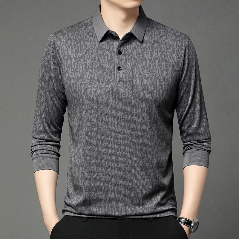 Tricou bărbați cu mânecă lungă, guler rever, croială lejeră, amestec poliester, primăvară–toamnă 2025, casual