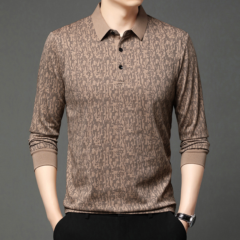 Tricou bărbați cu mânecă lungă, guler rever, croială lejeră, amestec poliester, primăvară–toamnă 2025, casual