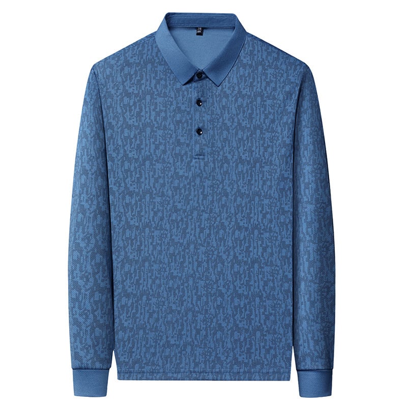 Tricou bărbați cu mânecă lungă, guler rever, croială lejeră, amestec poliester, primăvară–toamnă 2025, casual