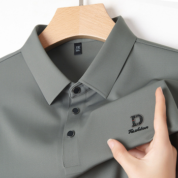 Tricou din mătase Mulberry cu mânecă scurtă, guler lapel, croială lejeră, imprimeu cu litere, vară