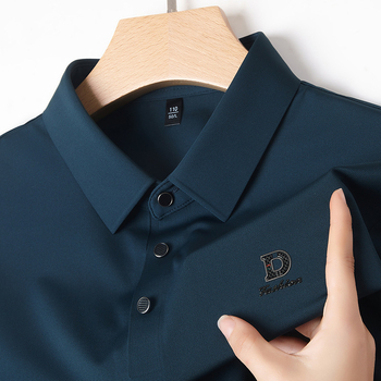 Tricou din mătase Mulberry cu mânecă scurtă, guler lapel, croială lejeră, imprimeu cu litere, vară