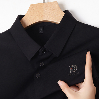 Tricou din mătase Mulberry cu mânecă scurtă, guler lapel, croială lejeră, imprimeu cu litere, vară