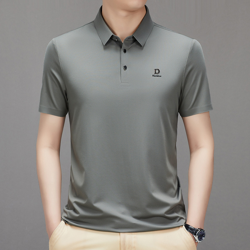 Tricou din mătase Mulberry cu mânecă scurtă, guler lapel, croială lejeră, imprimeu cu litere, vară