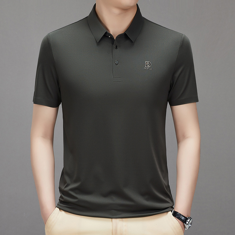 Tricou din mătase Mulberry cu mânecă scurtă, guler lapel, croială lejeră, imprimeu cu litere, vară