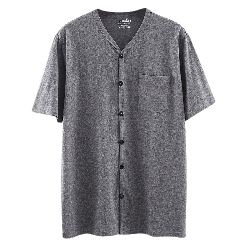 Tricou bărbați din bumbac, mânecă scurtă, croială lejeră, decolteu în V, fără guler