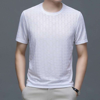 Tricou bărbați subțire, ușor, mânecă scurtă, guler rotund, poliester 96%+, model grilă geometrică