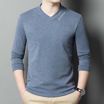 Tricou bărbați din lână, mâneci lungi, decolteu în V, broderie, Mu bao sheep, pentru primăvară și toamnă