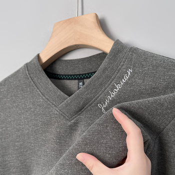 Tricou bărbați din lână, mâneci lungi, decolteu în V, broderie, Mu bao sheep, pentru primăvară și toamnă