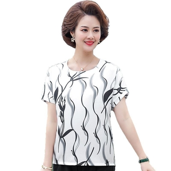 Moteriški Ice Silk trumpomis rankovėmis palaidinė su apvalia kaklo – plonas puloveris, kasdieniam stiliui; Audinys: Ice Silk; Spandex 80–90%; Poliesteris