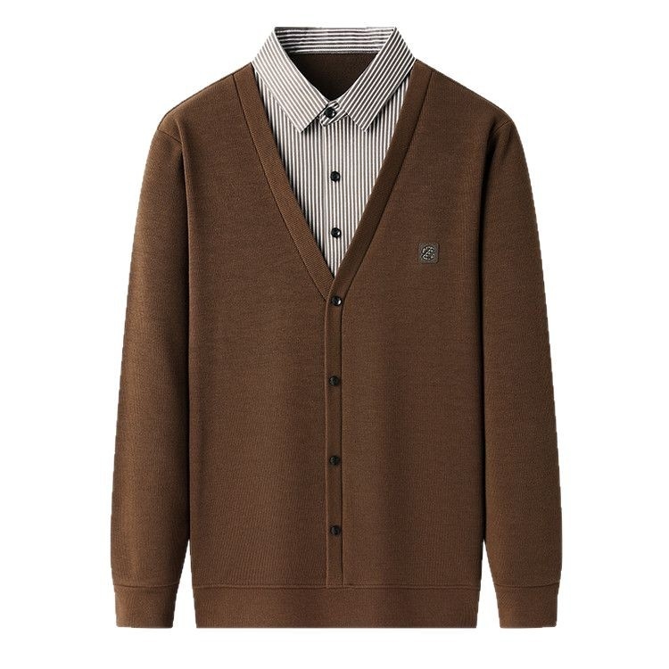 Tricou bărbătești cu dungi, mânecă lungă, guler tip rever, croială lejeră, amestec din fibre sintetice, poliester 91–95%