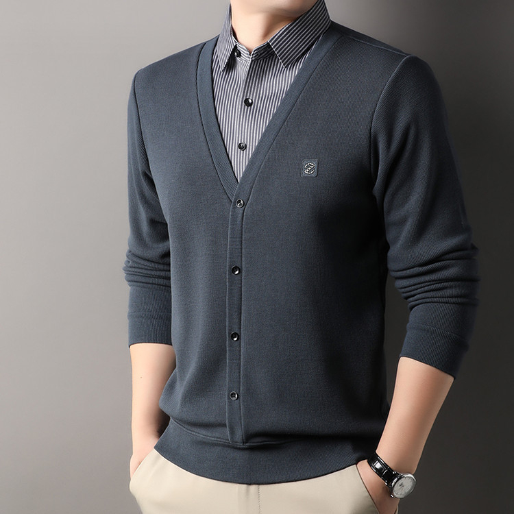 Tricou bărbătești cu dungi, mânecă lungă, guler tip rever, croială lejeră, amestec din fibre sintetice, poliester 91–95%