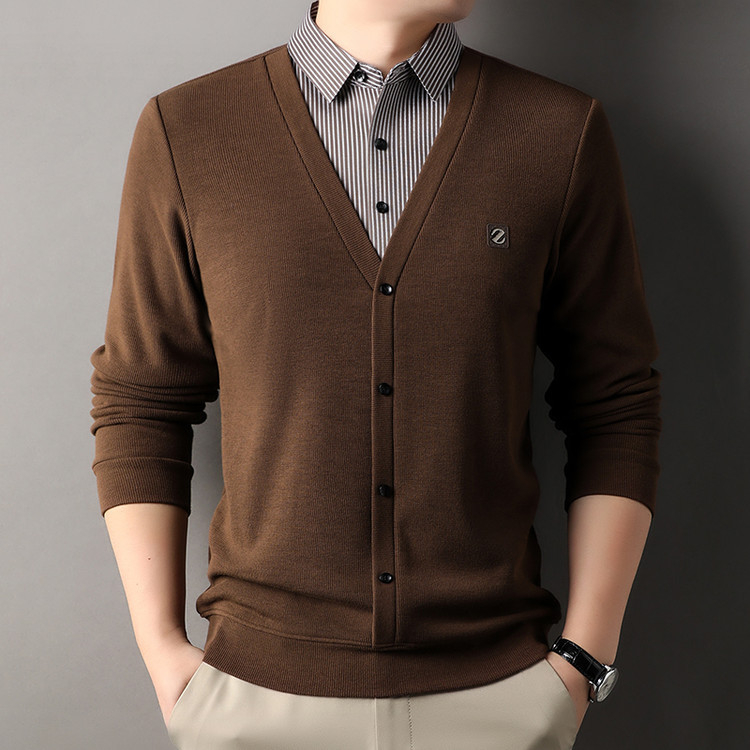 Tricou bărbătești cu dungi, mânecă lungă, guler tip rever, croială lejeră, amestec din fibre sintetice, poliester 91–95%